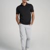 Slub Self Collar Tall Polo Shirt in Black - Image 4