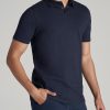 Slub Self Collar Tall Polo Shirt in Navy - Image 3