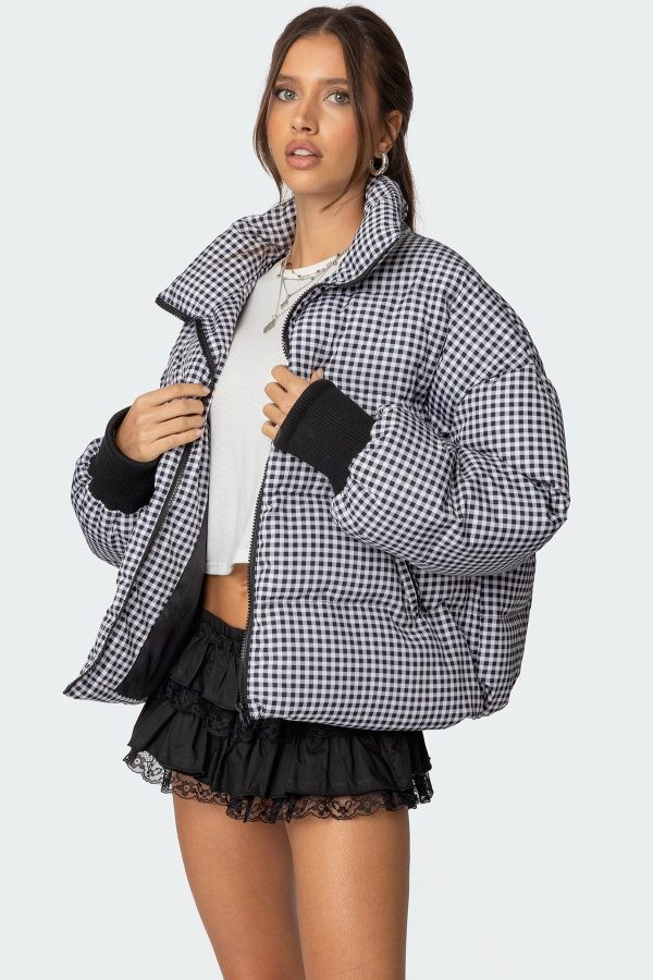 Oversized Gingham Puffer - Image 4