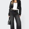Cropped Faux Leather Bomber Jacket - Image 4