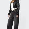 Cropped Faux Leather Bomber Jacket - Image 3