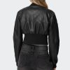 Cropped Faux Leather Bomber Jacket - Image 5