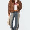 Wintry Faux Leather Hooded Puffer - Image 5