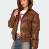 Wintry Faux Leather Hooded Puffer - Image 3